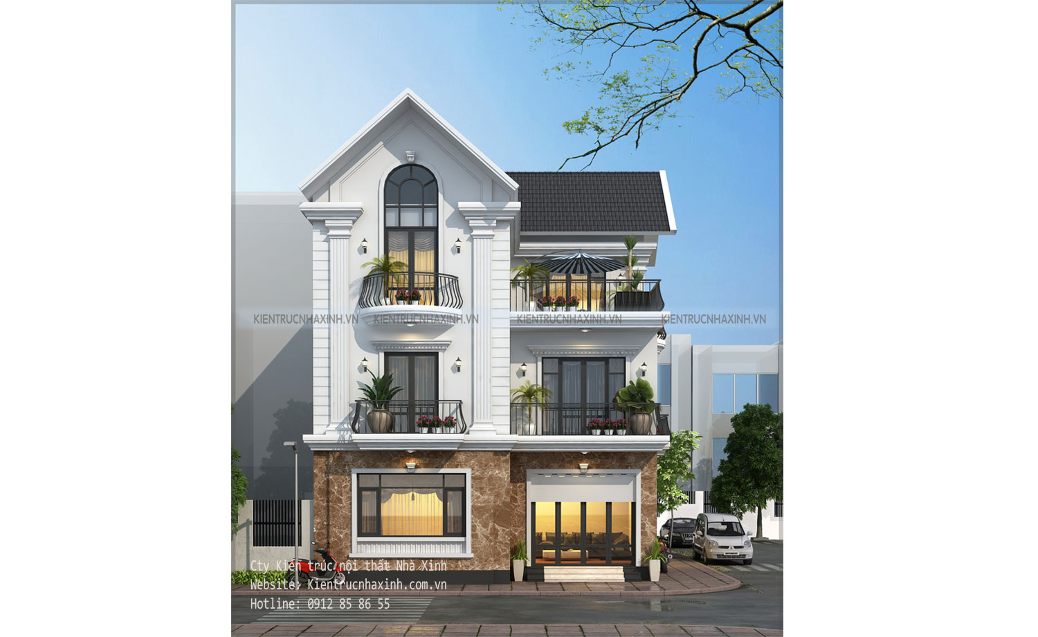 Mẫu thiết kế nhà phố 8m x10m gia đình A Huy - Mê Linh - Vĩnh Phúc
